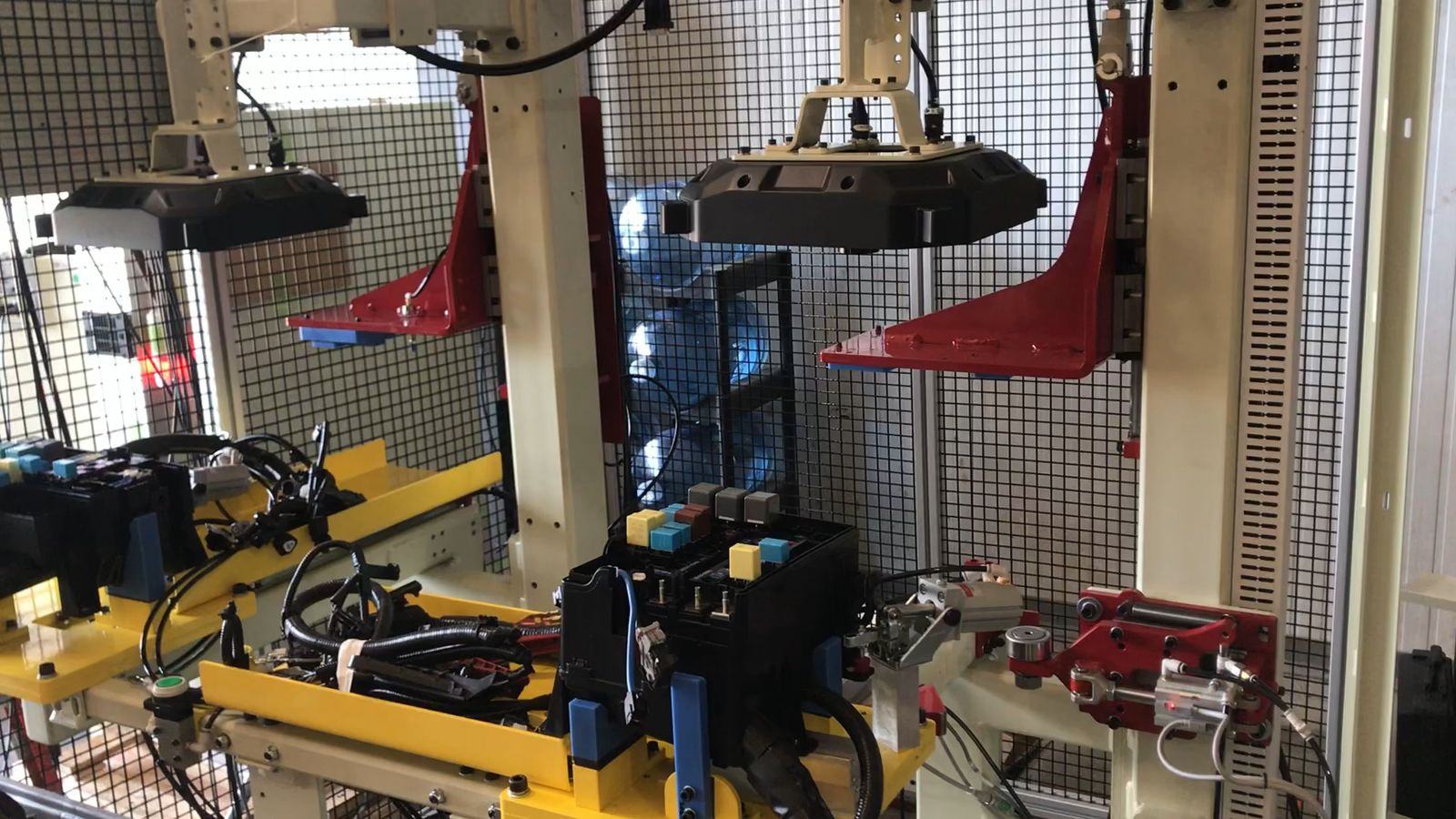 Relay press cell with guarding and fixtures during in-house testing
