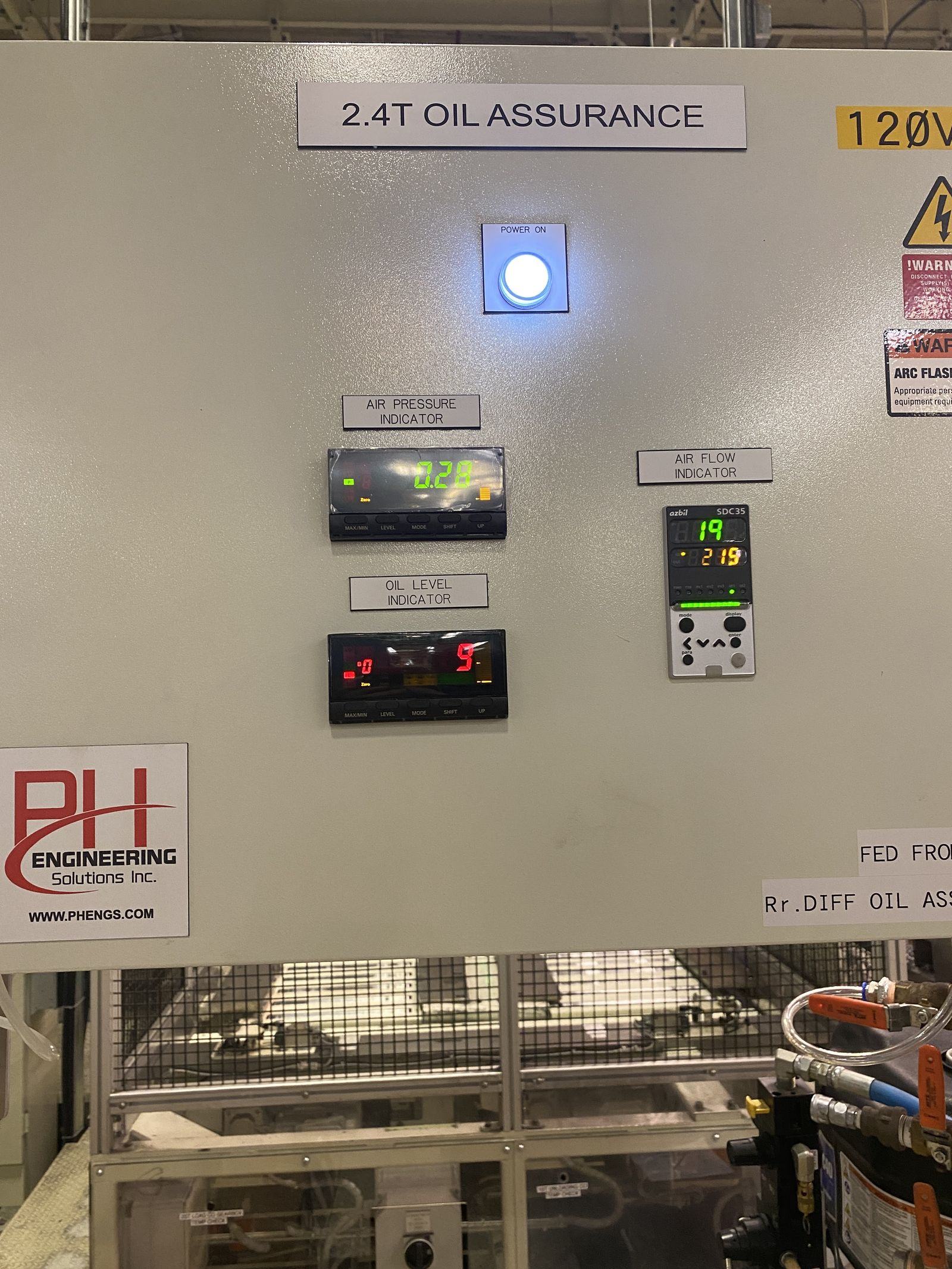 PH-built oil assurance control panel for the rear differential line