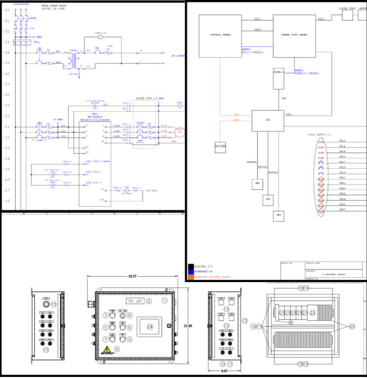 Electrical schematic sheets and panel layout drawings produced by PH Engineering